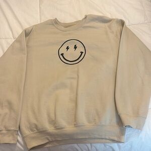 Gildan Tan Crewneck Sweater with Smiley Face